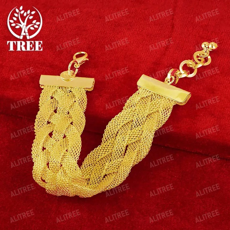 

ALITREE 18K Yellow Gold Woven Mesh Belt Chain Bracelets For Woman Fashion Party Wedding Engagement Charm Jewelry Lovers Gift