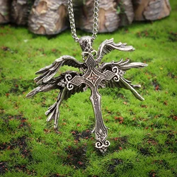 Fashion Vintage Holy Angel Six Winged Cross Pendant Necklace Personalized Men's Punk Trend Amulet Jewelry Gift
