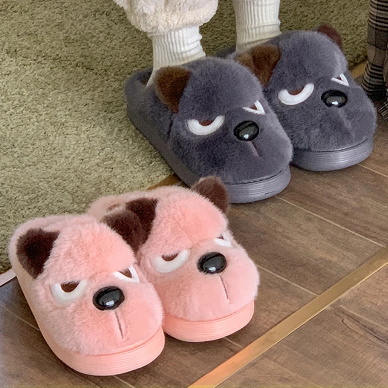 Husky Hund Kunstpelz Paar Winter Hausschuhe Chunky Plattform Rutschfeste Hausschuhe Frau Komfort Flauschige Plüsch Outdoor Hausschuhe Frauen – Detail 8