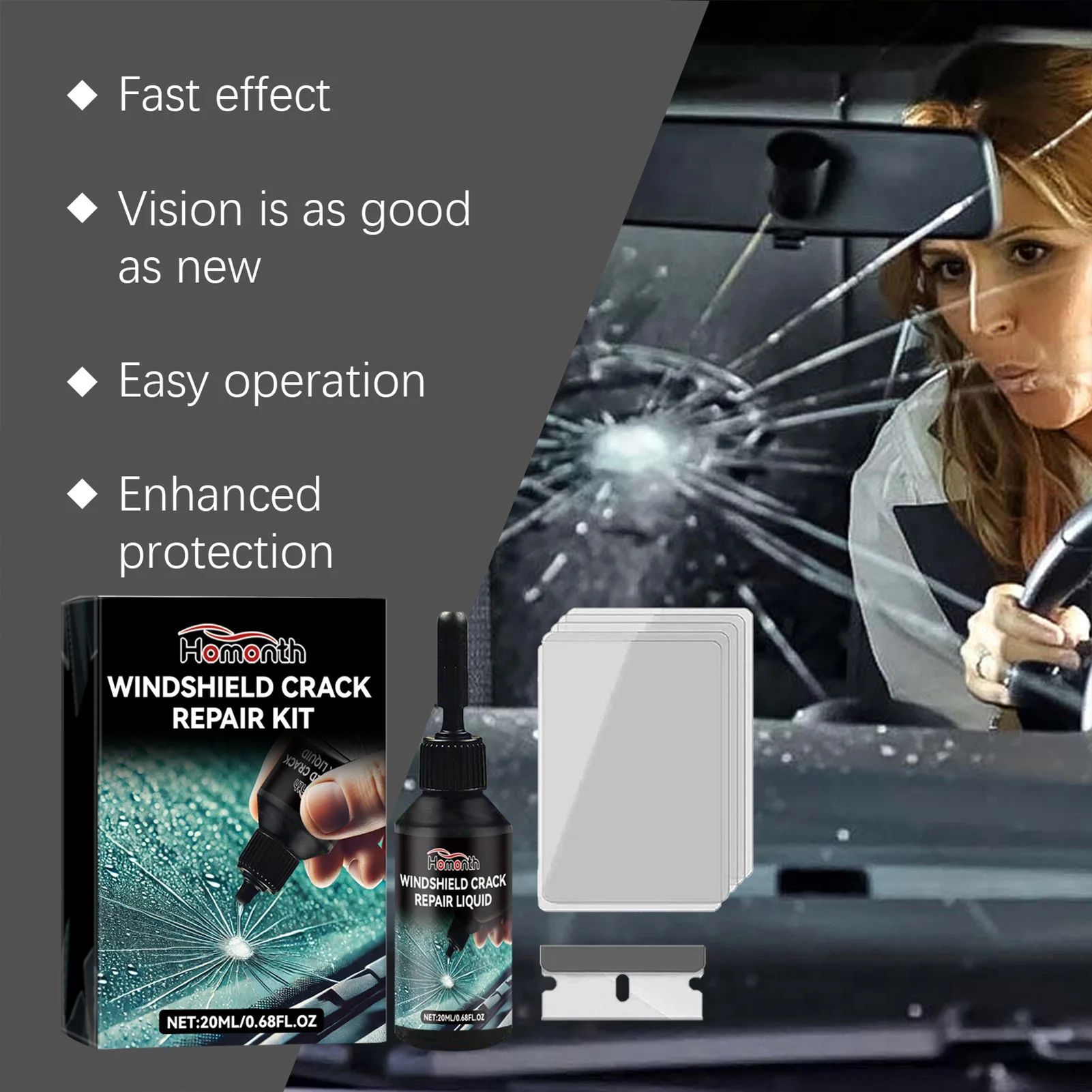 Car Glass Cracks Repair Kit Convenient to Carry Swift Repair with Compact Size Suitable for All Types of Laminated Windscreen