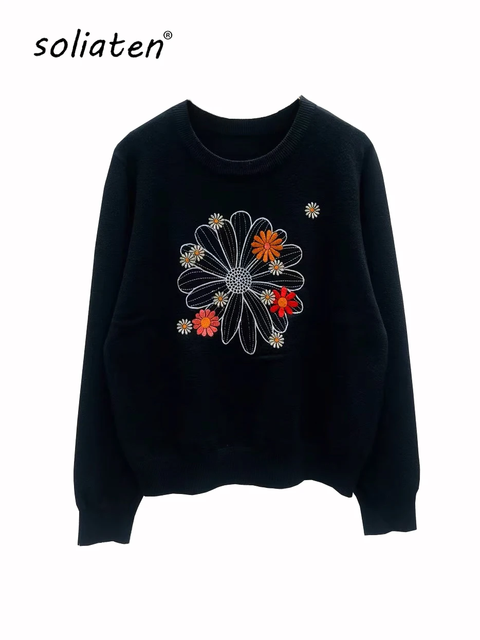 Autumn Winter New Embroidery Pullover Sweater Hot Sale Hipe Hop Trend High Street Long Sleeve Women's Fashion Sportswear C-203