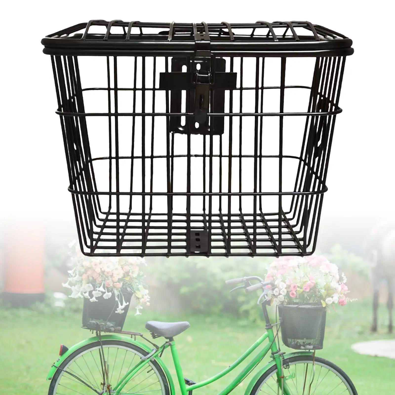 Bike Basket Detachable Cycling Carrier with Lid Large Space for Tricycles