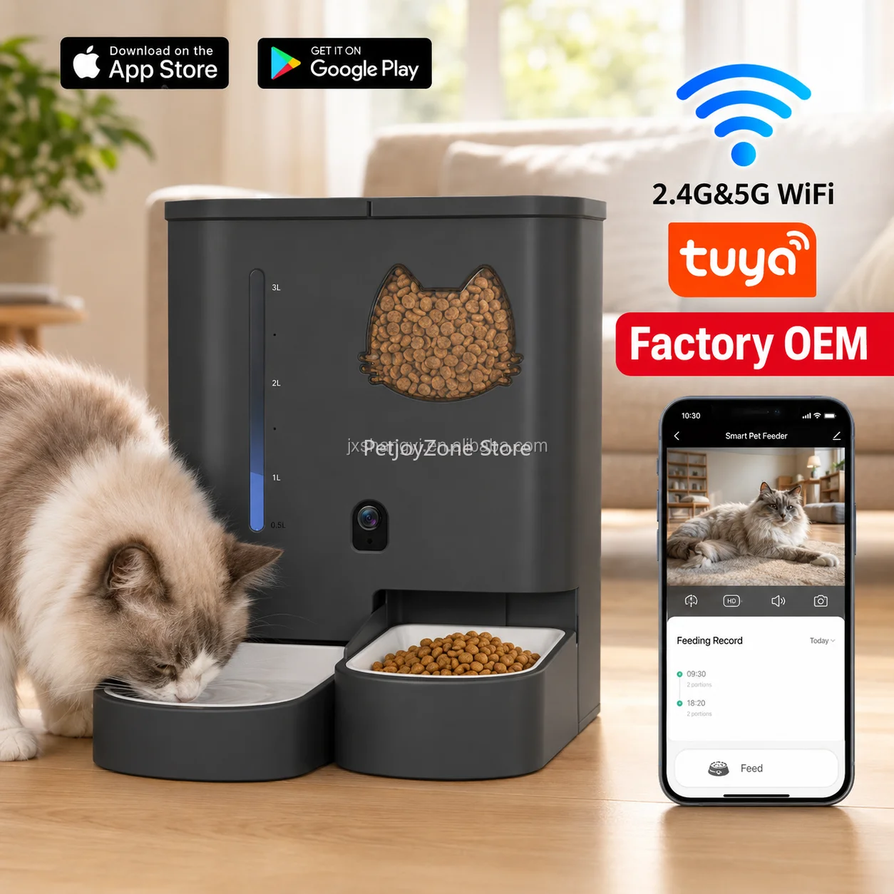 Comedero Inteligente para Mascotas con IA y Video, Comedero Automático con WiFi y Visión Nocturna