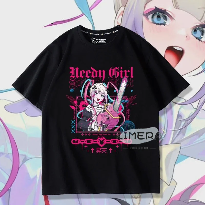 T-shirt preta de grandes dimensões Needy Girl para homens e mulheres OVERDOSE Kangel, T manga gráfica, top bonito, manga curta, roupa de casal kawaii, verão