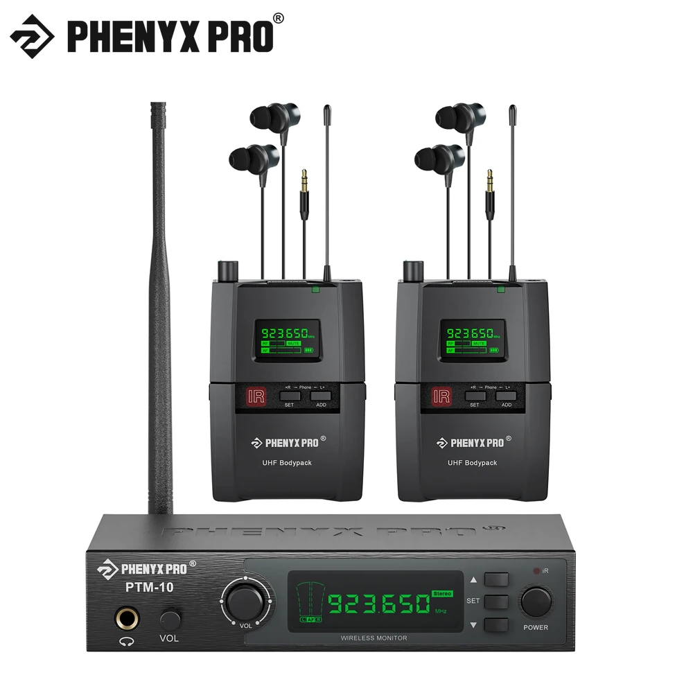 Phenyx Pro PTM-10 in Ear Monitor System in 500MH/900MHz Band Bundle with Compatible PTM-10 Bodypack Receiver