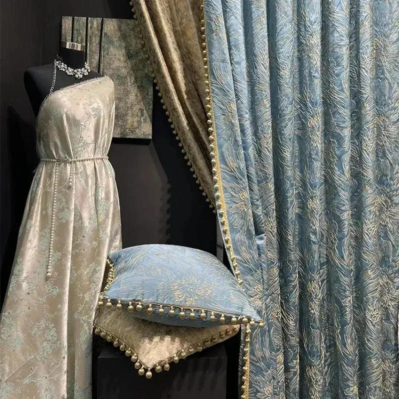 

High-precision Gold Wire Three-dimensional Relief Jacquard Villa French Style Curtains For Living Room Bedroom Dining CustomSize