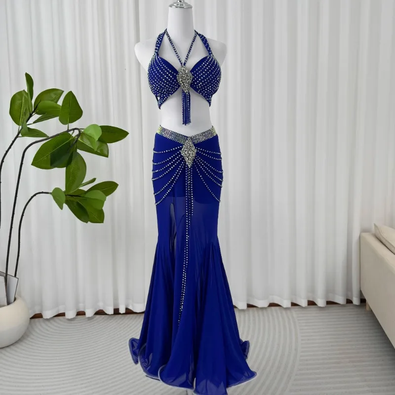 

Индивидуальный новый легкий роскошный костюм для танца живота, сверхмощный сексуальный комплект в стиле горячих бриллиантов, групповое платье ручной работы из двух предметов