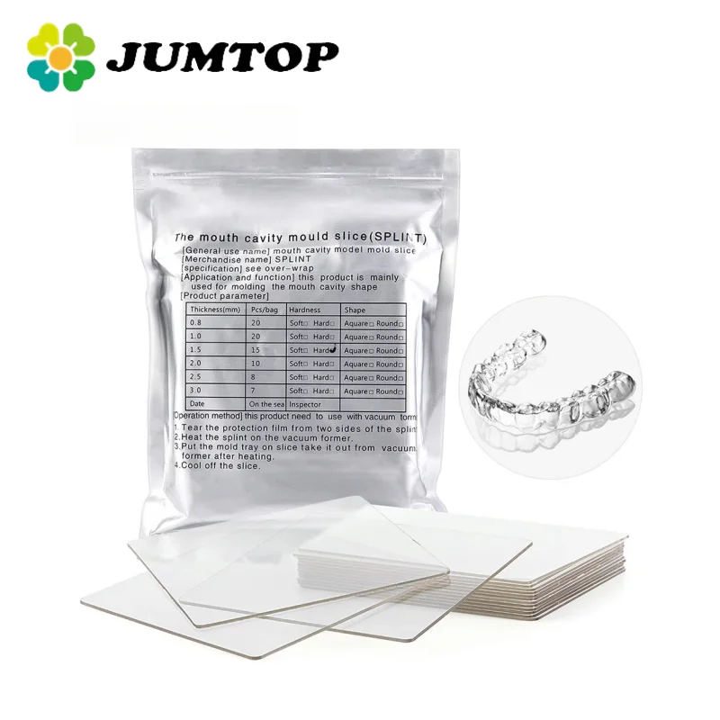 JUMTOP Dental Vacuum Forming Sheet Square Splint Retainer Slice Soft Hard 1.0/1.5/2.0mm Thermoforming Material