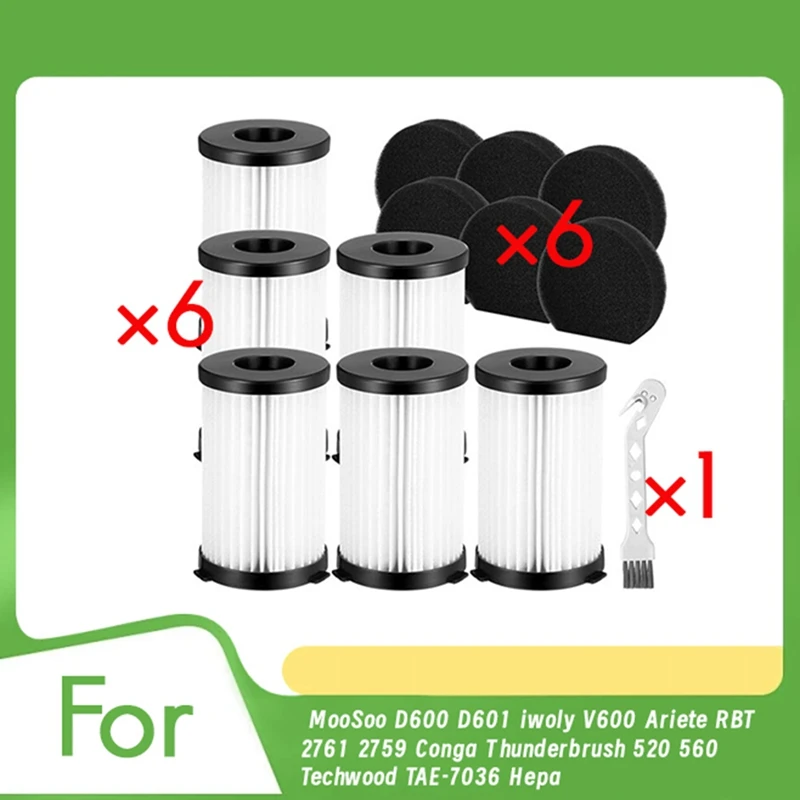 For Moosoo D600 D601 Iwoly V600 Ariete RBT 2761 2759 Conga Thunderbrush 520 560 Techwood TAE-7036 Hepa Filter Set Parts