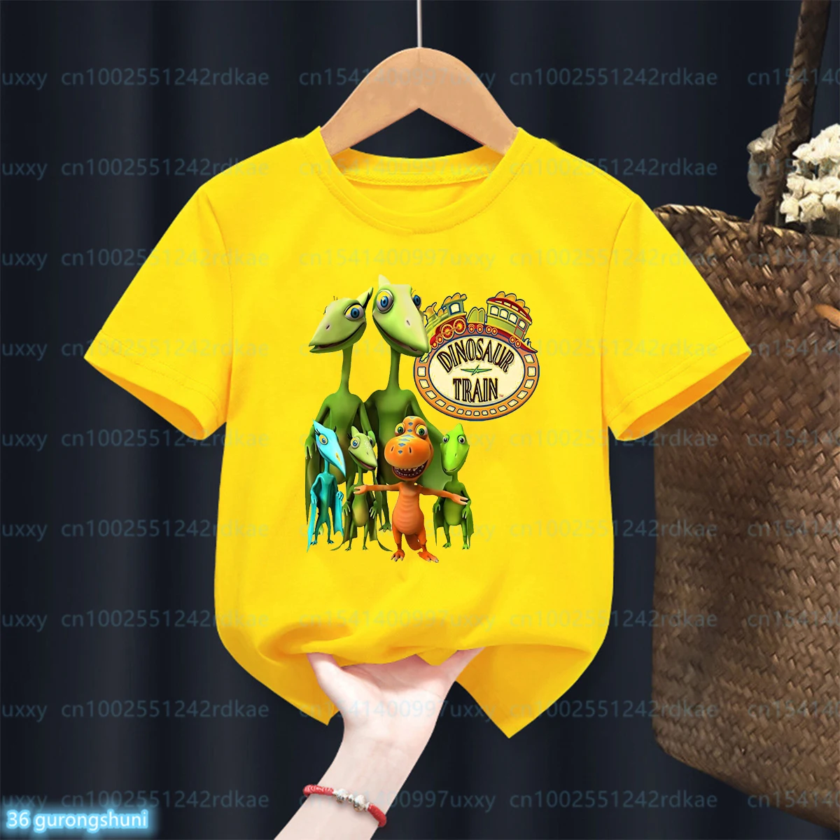 Funny kids t-shirt cute Dinosaur Train cartoon t shirt fashiona hip-hop boys t-shirt autumn shirt top casual boy yellow shirt