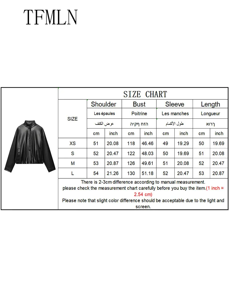 TFMLN 2025 가을 여성 인조 가죽 봄버 재킷 패션 스탠드 칼라 싱글 브레스티드 루즈 코트 캐주얼 모터사이클 아우터웨어