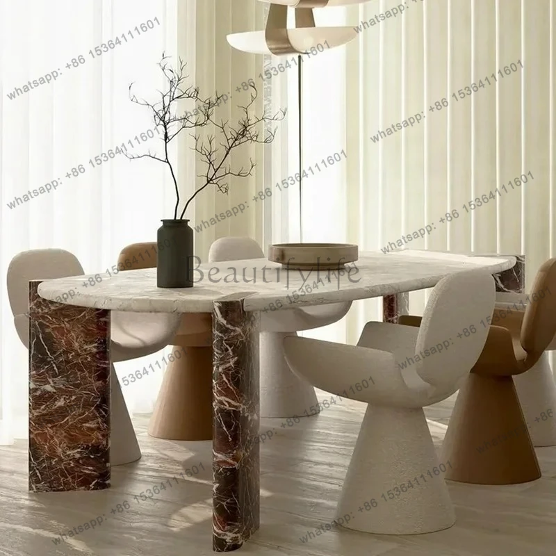 

Natural marble oval dining table medieval retro modern simple Italian stone luxury stone square dining table