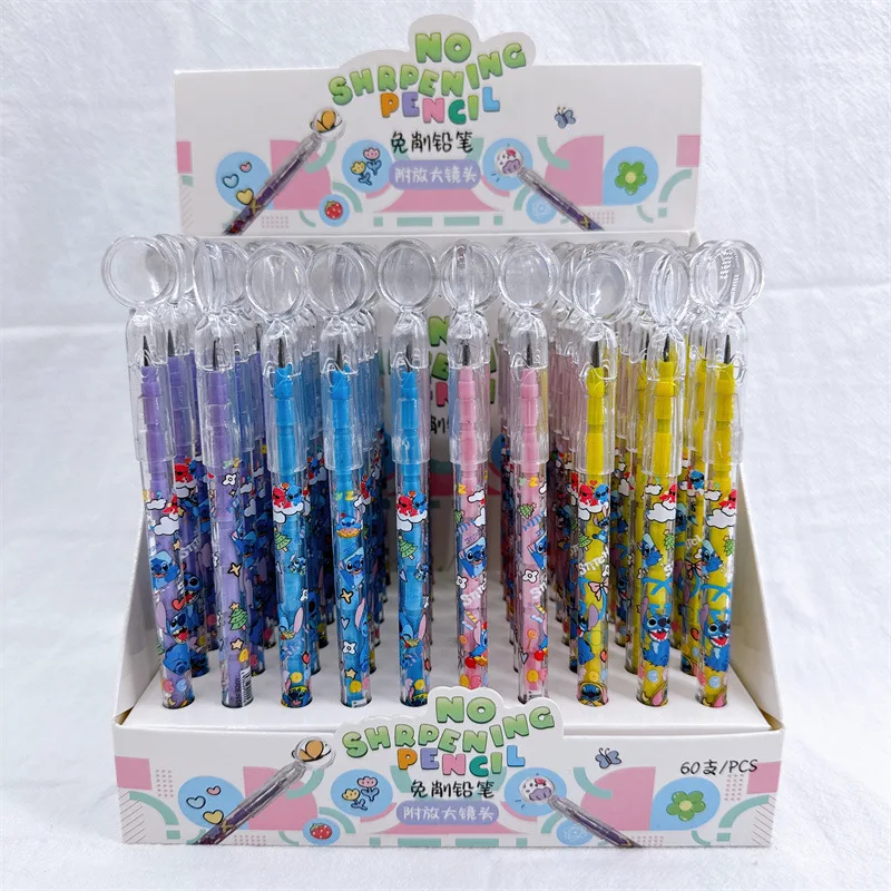 10/60pcs Disney Stitch No-Sharp Pencil Cute Lilo And Stitch Student Bullet With Magnifying Glass Hb Pencil Stationery Gift