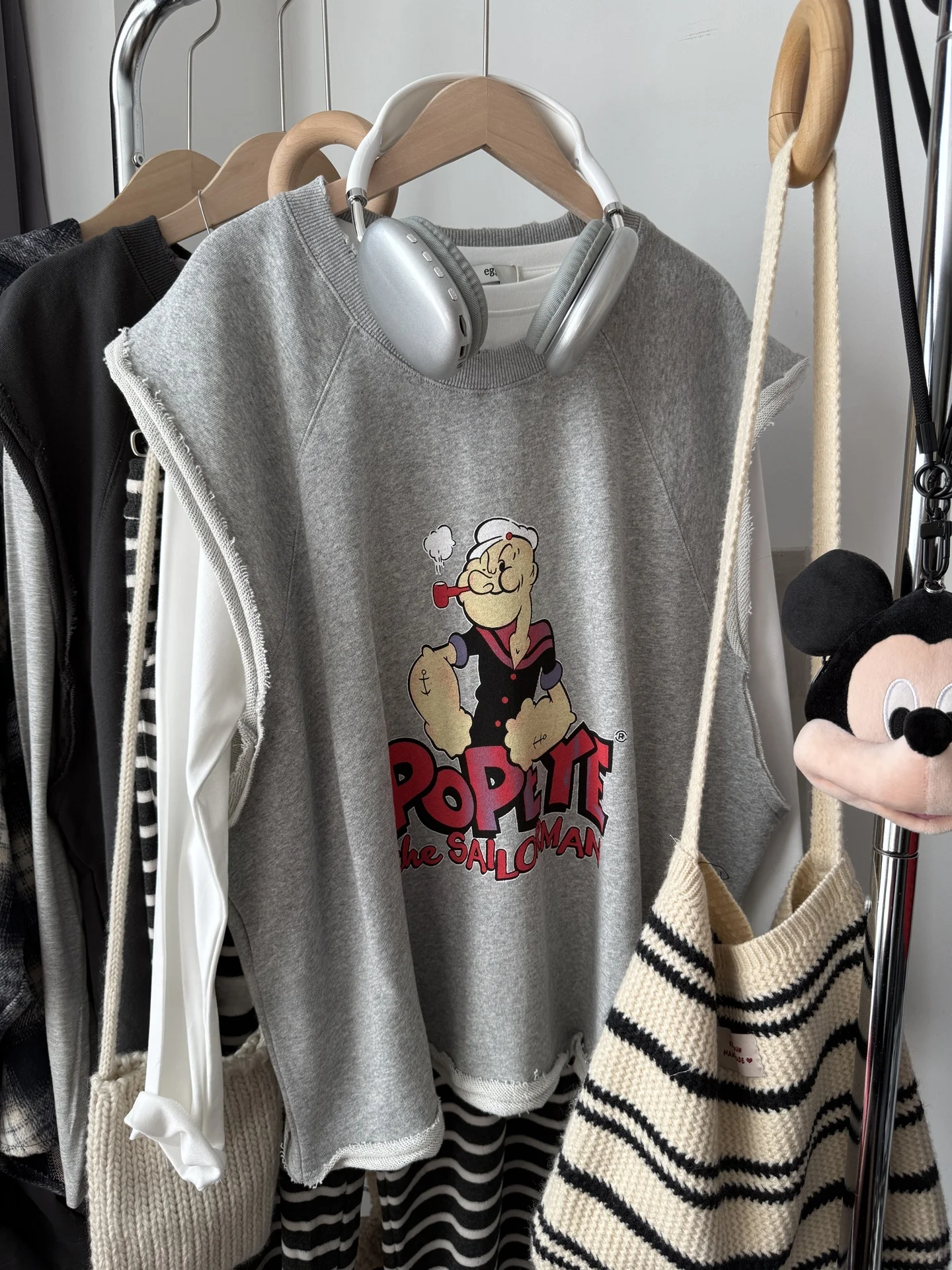 

Женский свитшот-жилет большого размера с корейским мультяшным принтом в морском стиле, готовый к носке, с подплечниками, для многослойного образа