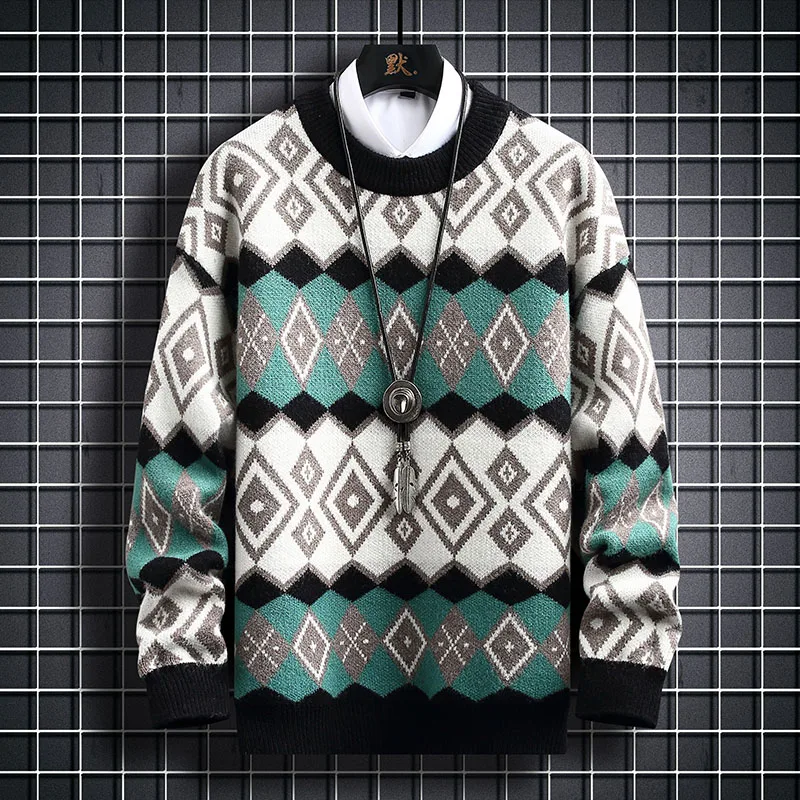 

Autumn/Winter 2024 Fashion Trend Printed Cashmere Thick Round Neck Pullover Men's Casual Loose Comfortable Plus Size Sweater