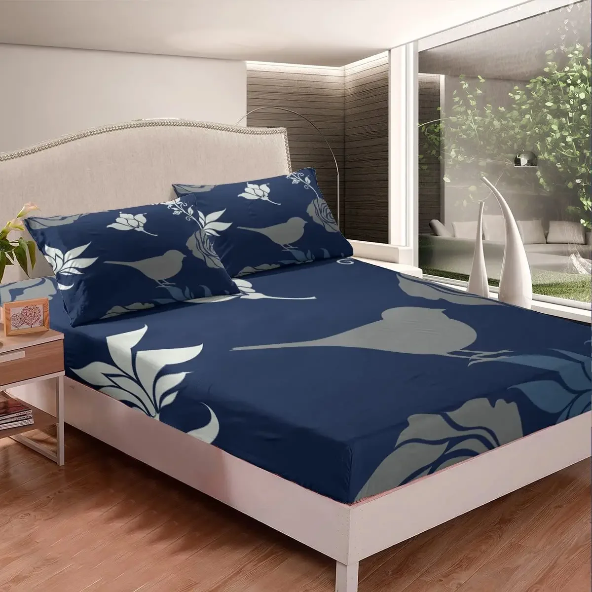 

Bird Fitted Sheet King Queen Twin Full Size Polyester Bed Cover Cute Wild Animals Pattern for Kids Teens Adults Bedding Set