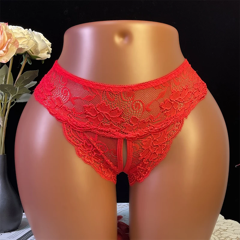 Crotchless Black Sexy Women's Lace Mesh Hollow Out Female Lingerie Sex Open Crotch Panties Transparent Underwear Erotic Costumes image 4