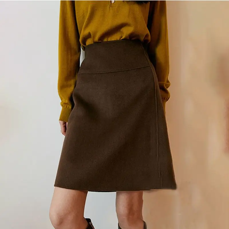 

Шерстяная юбка женская осень-зима ретро с высокой талией трапециевидная толстая мини-юбка повседневная теплая короткая юбка для миниатюрных дам