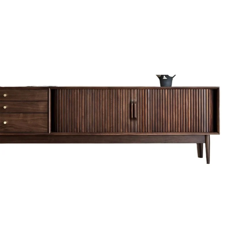 

North American black walnut solid wood TV cabinet, light luxury small apartment home living room Nordic retro black walnut