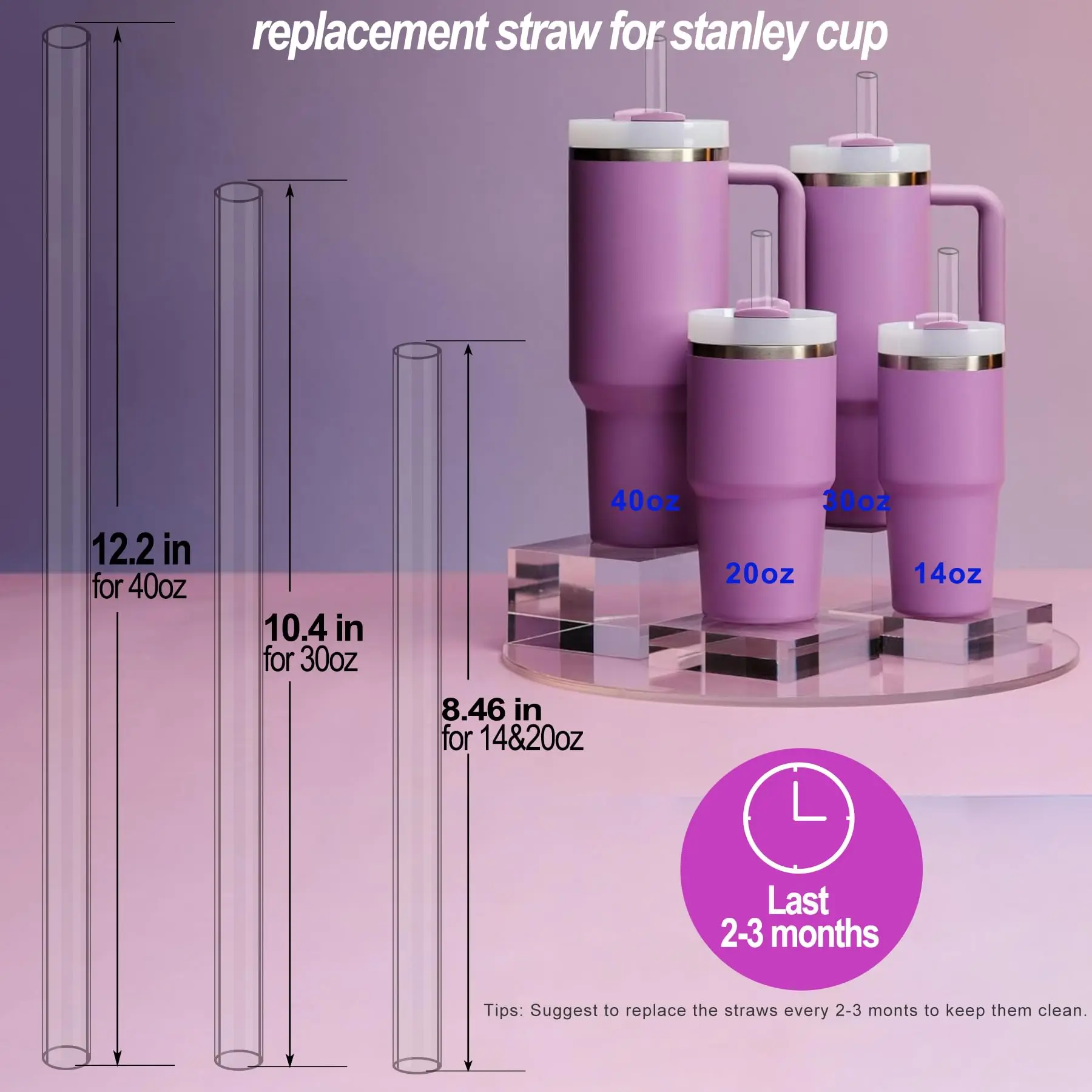 Cannucce per Stanley Cup, cannuccia per Stanley Cup 40OZ 30OZ 20OZ 14OZ, cannuccia di ricambio per Stanley Tumbler, cannucce riutilizzabili