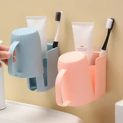 Wall Mounted Toothbrush Holder Punch-Free Quick Draining Tooth Brush Container Plastic Space Saving Toothpaste Dispenser