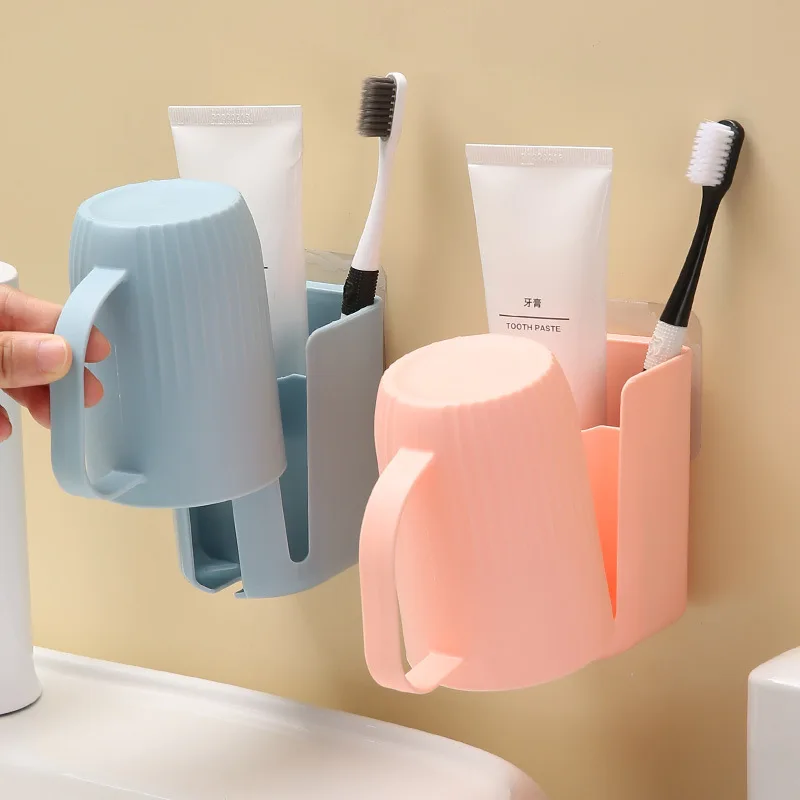 Wall Mounted Toothbrush Holder Punch-Free Quick Draining Tooth Brush Container Plastic Space Saving Toothpaste Dispenser