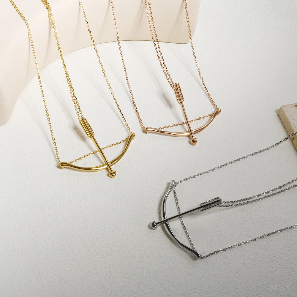 Vintage Stainless Steel Archer Necklace for Women Gold Color Bow and Arrow Pendant Double Chain Necklace Jewelry