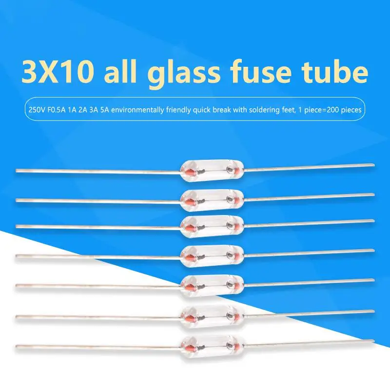 200Pcs 3*10mm 0.5A/1A/2A/3A/5A Axial Fast Glass Fuse With Lead Wire 3*10 0.5A 1A 2A 3A 5A