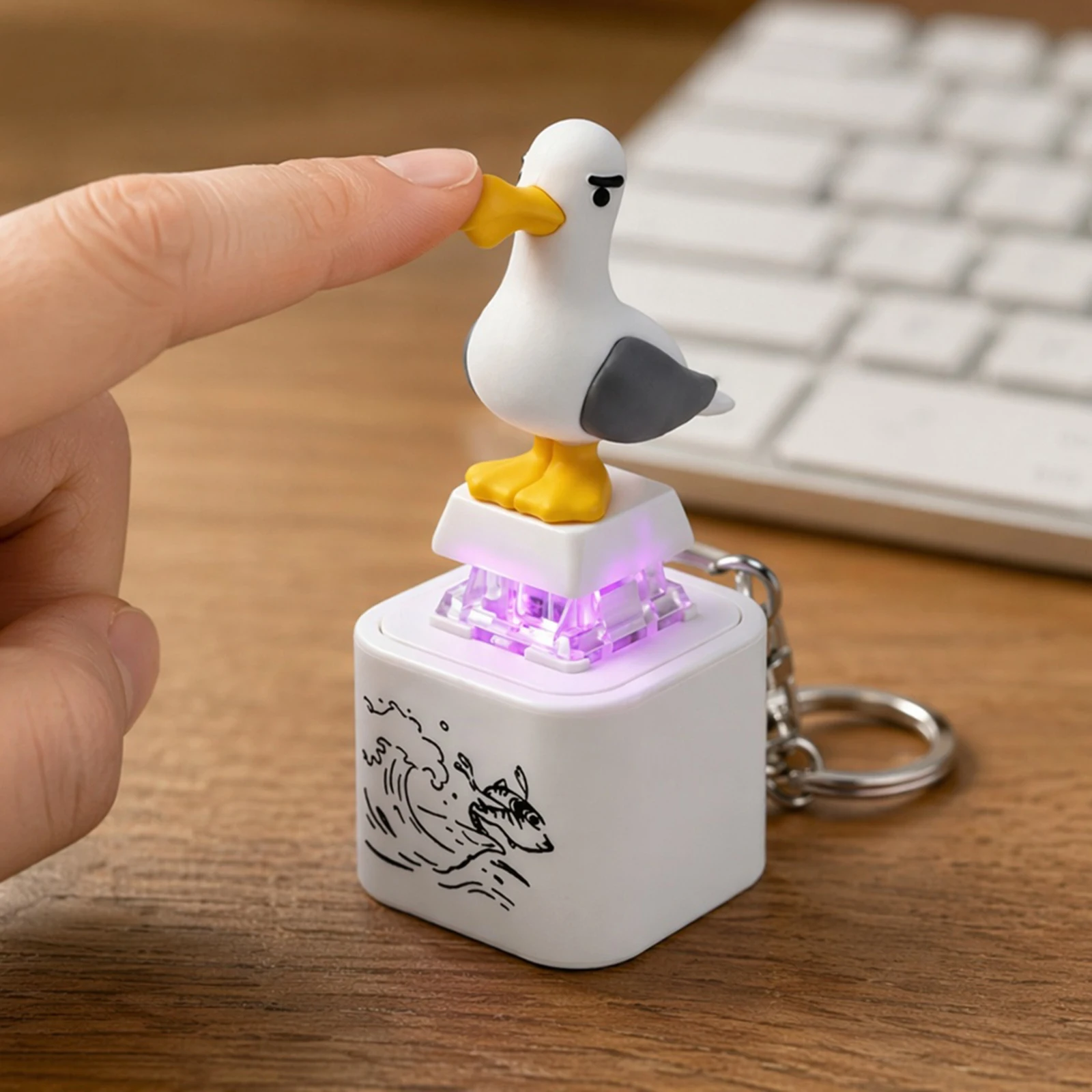Screaming Seagull Mine Button Keychain - 2026 Keyboard Clicker Fidget Novelty Stress Relief Bird Mechanical Keychain Gifts ﻿