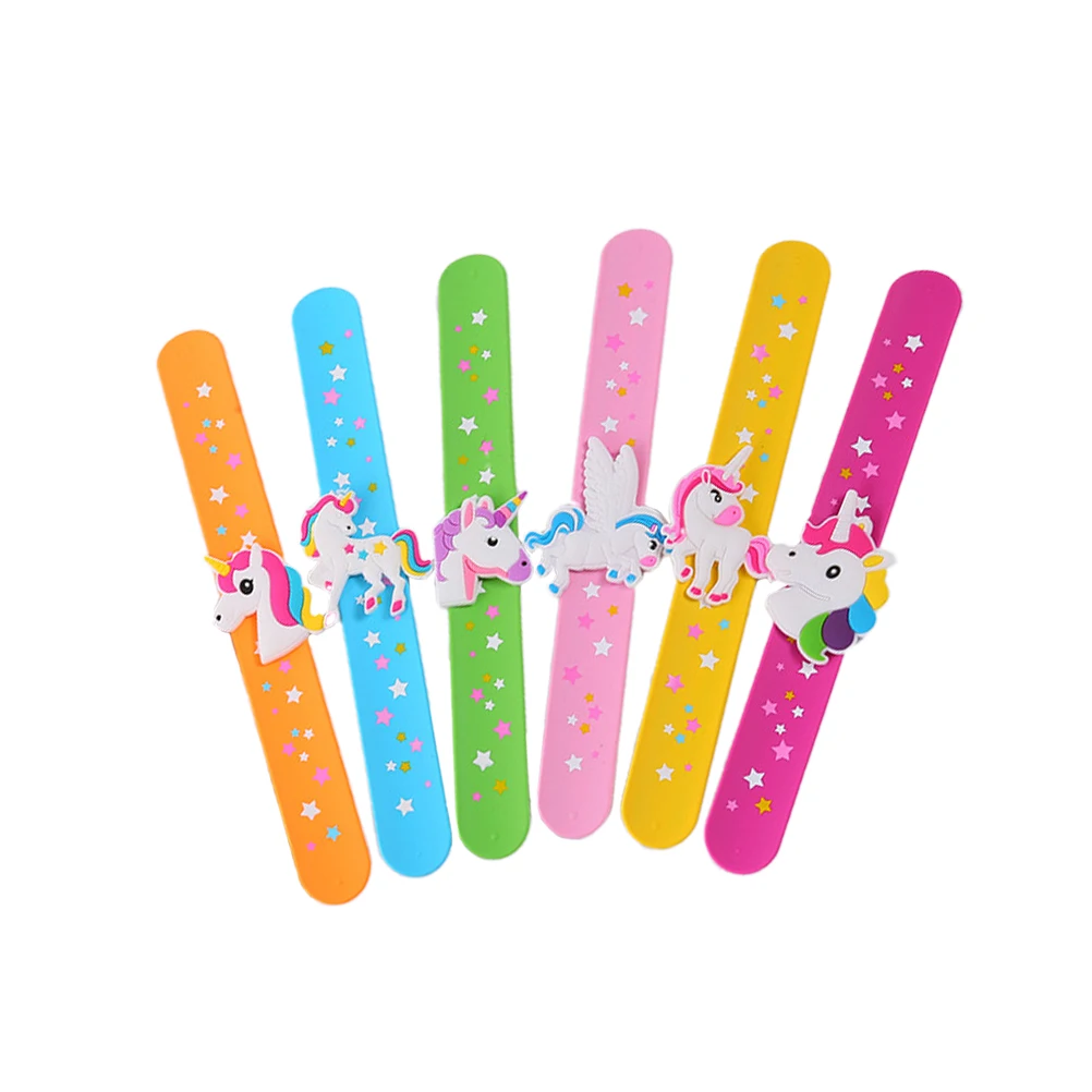 

6 Pcs Unicorn Snap Ring Party Bracelets Slap Bands Kid Gifts Christmas Child Kids