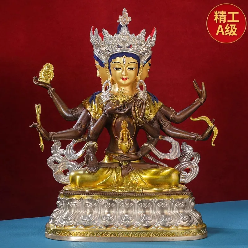 Antique Bronze Gilt Silver Prestigious Buddha Mother Statue Ornament101-inch Tibetan Tantric Double-Seat Buddha Statue of Vajrab