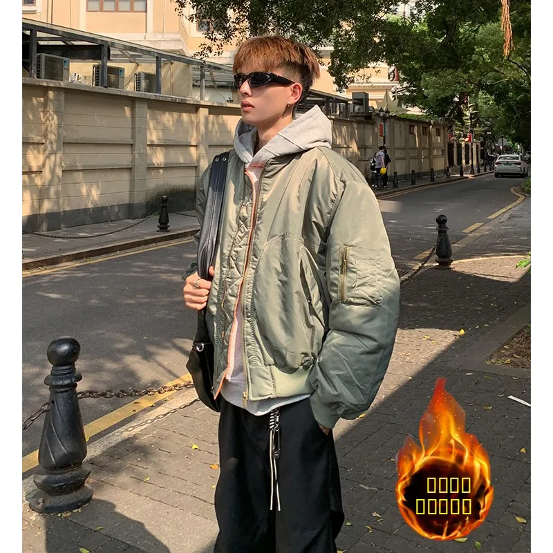 

Thiened Cotton Pilot Jaet Military een MA Men's Winter Baseball Sle Coat Warm Youth Casual Long Sve Zipper Coat