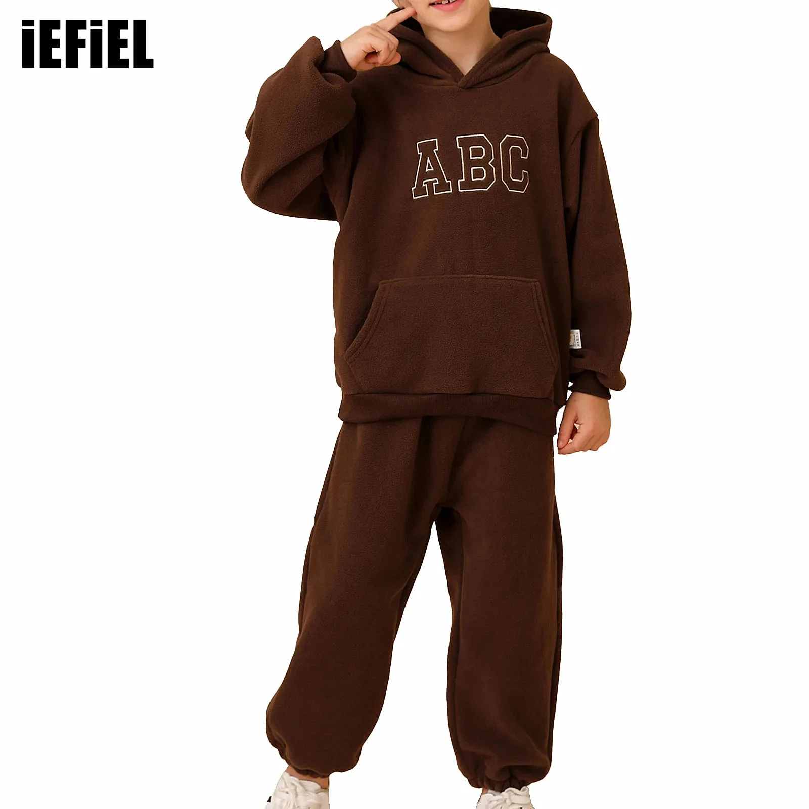 

Kids Boys Girls Fleece Tracksuit Fashion Sports Suit Long Sleeve Letter Embroidery Hoodie with Elastic Waistband Sweatpants