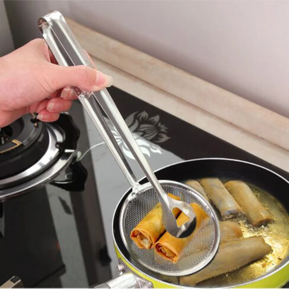 3 Pcs Strainer Filter Spoon with Clip Tofu Stainless Steel for Cooking Wooden Food Sieve Oil-frying Colander Clamp