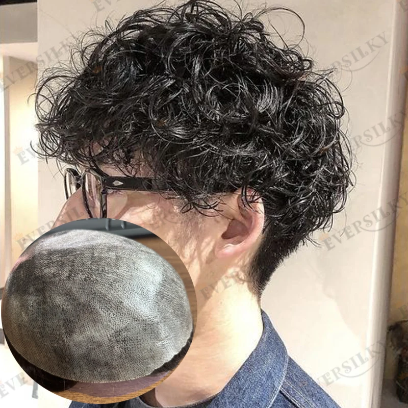 

Прочный мужской парик из 100% натуральных человеческих волос с основой из ПУ 0,12 мм, 28 мм, кудрявый, с естественной линией роста волос, долговечный, серый 1B10 1B20, система замещения волос при облысении