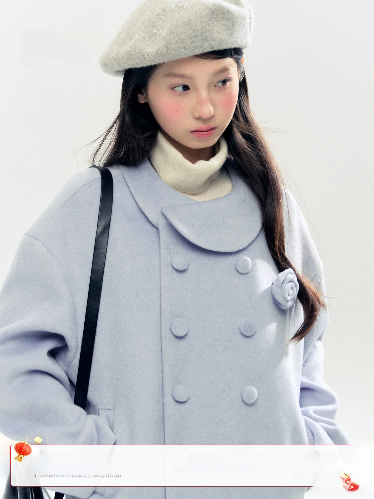 

Holid Map "Rose Declaration" Doll Collar Double Breasted ort Women's Coat Jaet Thiened Polyester Viscose Nylon Wool Blend