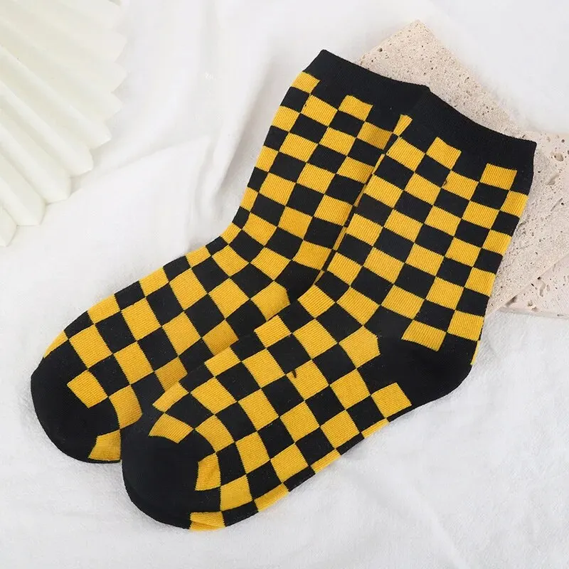 5 Pairs/Set Colourful Checkerboard Unisex Socks Simple Plaid Use For Daily Sports Suit In All Seasons