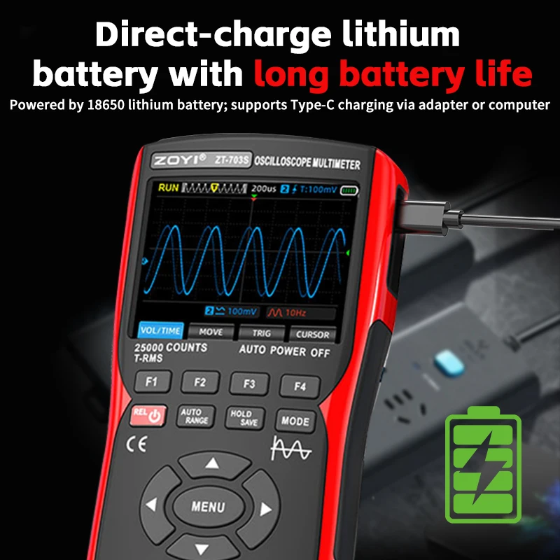 ZOYI ZT-703S Handheld Oscilloscope, 3-in-1 Multimeter & Signal
