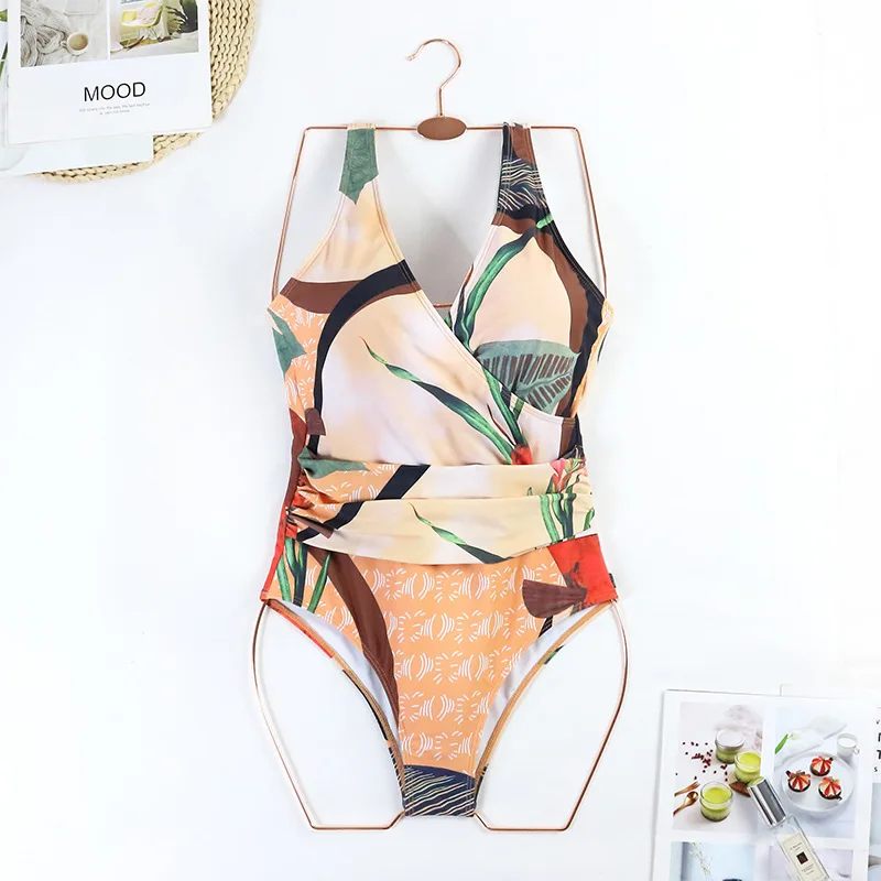 ชุดว่ายน้ำวันพีซผู้หญิงลายพิมพ์สไตล์วินเทจแบบดันทรง ปี 2026 ชุดว่ายน้ำโมโนกินีสไตล์บราซิล