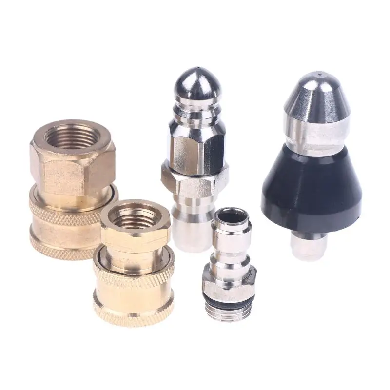 Sewer Jetter Nozzle Mini With 1/4'' Quick Connect Drain Cleaning Nozzle Tips Kit For Drain Jetting Hose