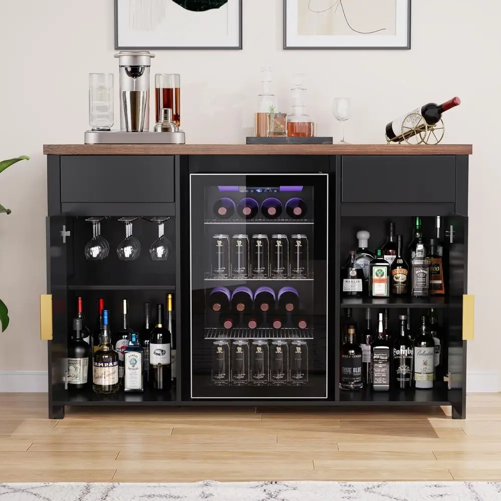Spacious Coffee Bar Cabinet with Ridge Design, Mini Ridge Wine Cabinet, Buffet Sideboard, 53.2 Length
