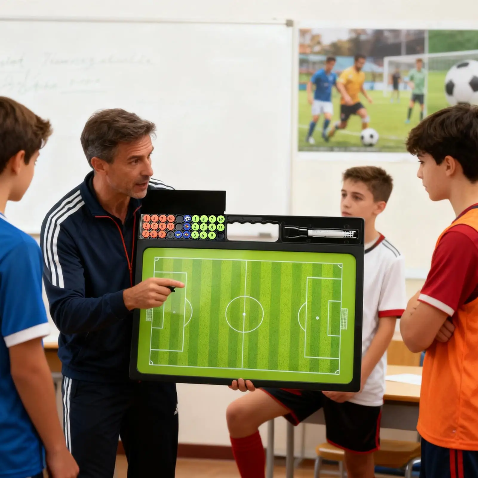 

Магнитная футбольная тренерская доска Магнитное футбольное тренировочное оборудование Двусторонняя футбольная стратегическая доска с маркером для