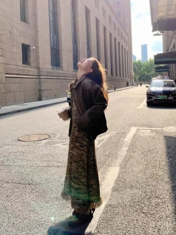 Marrom vintage zíper jaqueta de couro feminino causal estilo coreano jaqueta de couro feminino 2025 outono moda streetwear bolsos casaco