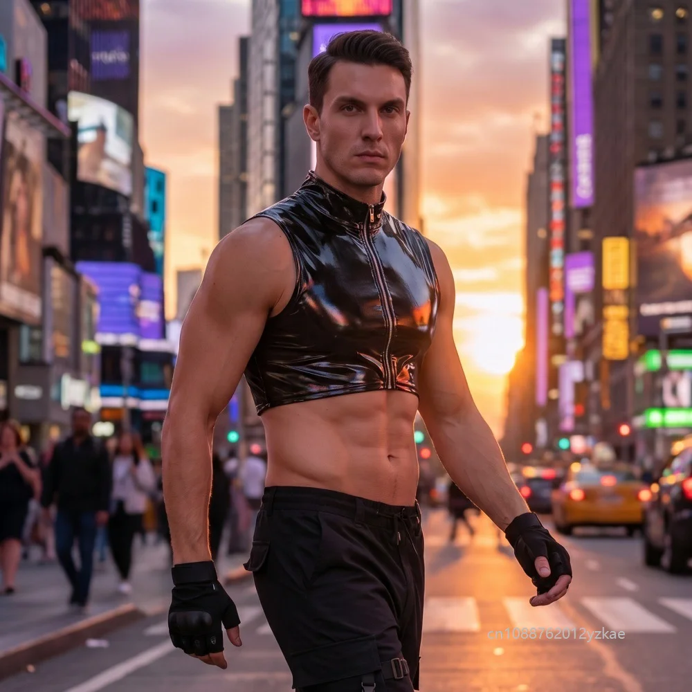 Men Cosplay Wet Look Pvc Tank - Tank Top Muscle ulasan dan harga