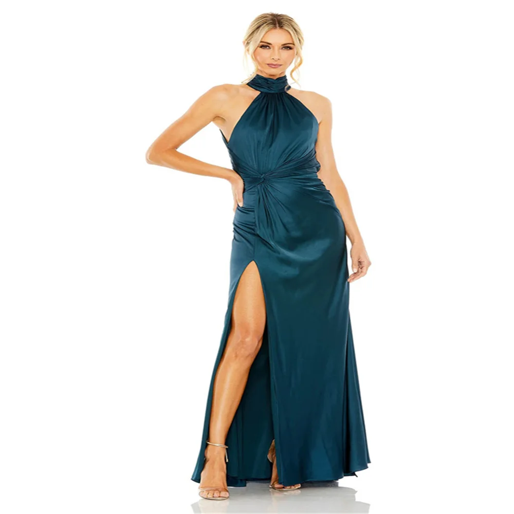 Gerade elegante Abend formelle Party kleider hoher Hals sexy rücken freie Ballkleid Seite geteilt lange Trau zeugin Vestidos de Novia