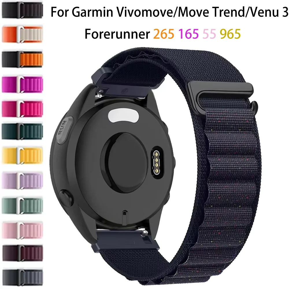 Correa de nailon Alpine Loop de 20mm y 22mm para Garmin Forerunner 55 265 165 965 Venu 3, pulsera Garmin Vivomove/Move Trend Belt