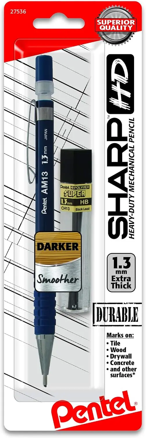 Lápiz Mecánico de 1.3 mm de Alta Resistencia, Azul Oscuro, Mina Extra Gruesa para Líneas Claras y Audaces en Azulejos, Madera y Concreto