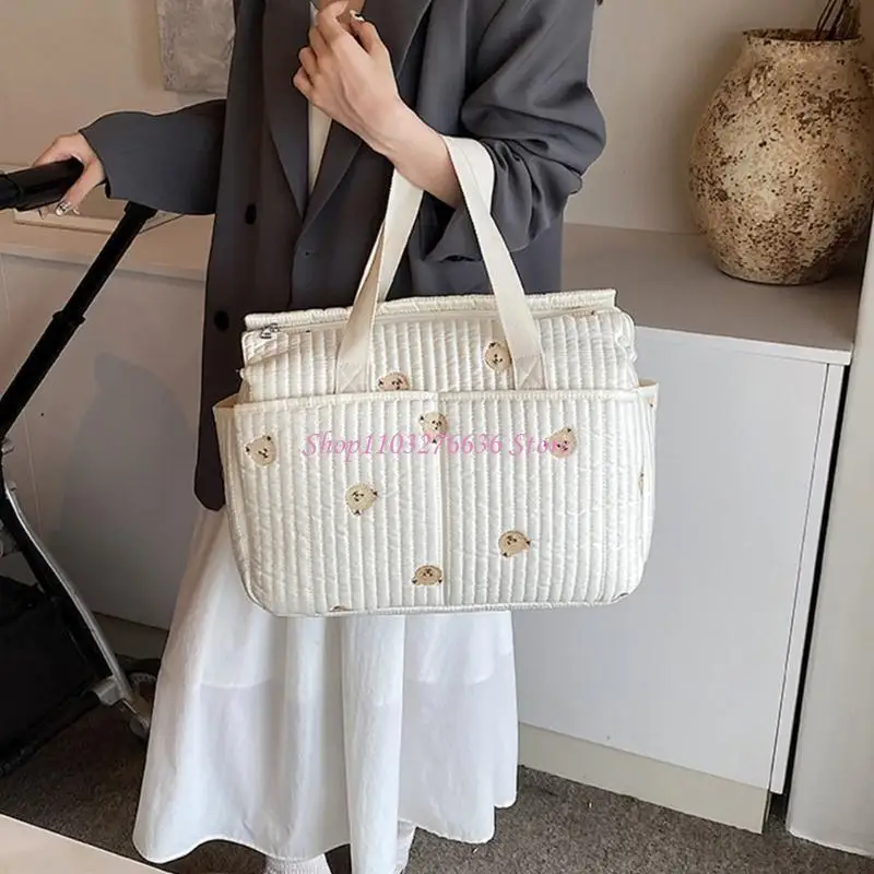 

R6FD Nappy Case Lovely Print Baby Diaper Bag with Exquisite Embroidery, Portable Travel Infants Wipes Organiser Handbag