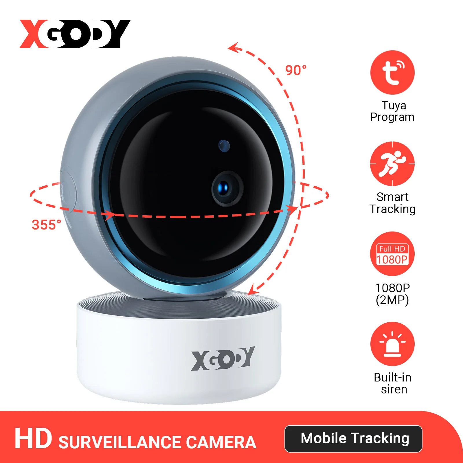 

XGODY Wireless Baby Monitor Night Vision WIFi Monitoring 2 Way Audio Talk Smart Home Surveillance Camera Auto Tracking