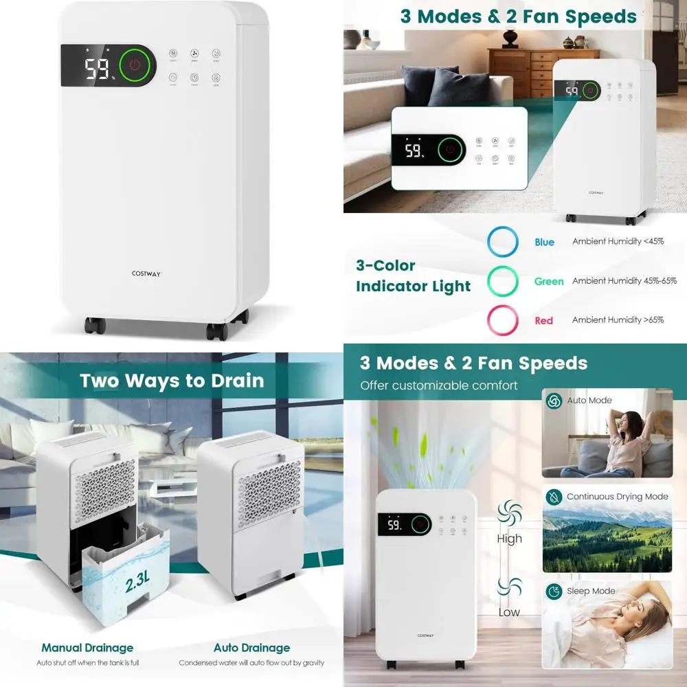 Déshumidificateur domestique 2500 m2. Sous-sol Ft, capacité de 32 pintes avec roulettes, mode veille, minuterie 24H, indicateur LED 3 couleurs, H à long terme